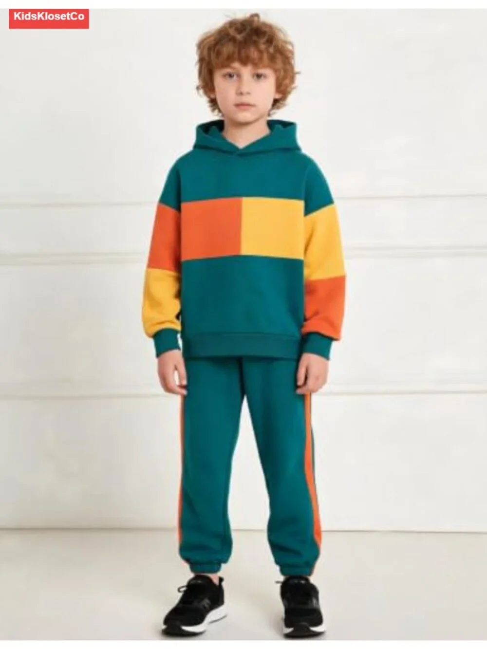 Boys Long Sleeve Colorblock Sweatshirt & Jogger 2-Piece Activewear Set